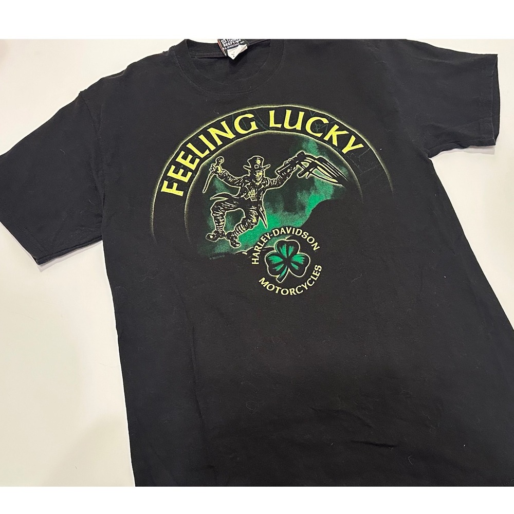 Harley Davidson Motorcycles Mens Black Leprechaun Lucky T‎ Shirt M